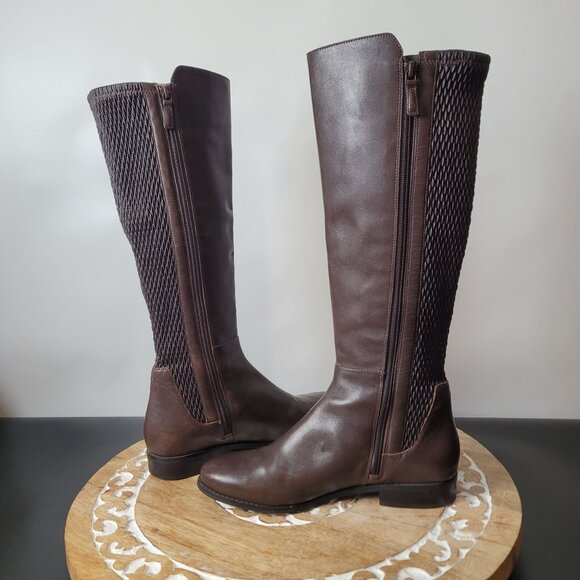 Cole Haan Rockland Chestnut Brown Leather & Stretch Riding/Knee-high Boots - Picture 10 of 12